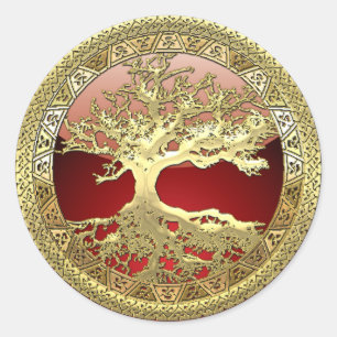 [500] Celtische boom of Life [Gold] Ronde Sticker