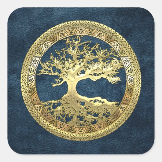 [500] Celtische boom of Life [Gold] Vierkante Sticker (Voorkant)