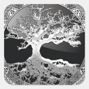 [500] Celtische boom of Life [Zilver] Vierkante Sticker