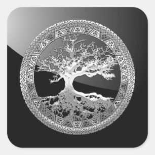 [500] Celtische boom of Life [Zilver] Vierkante Sticker