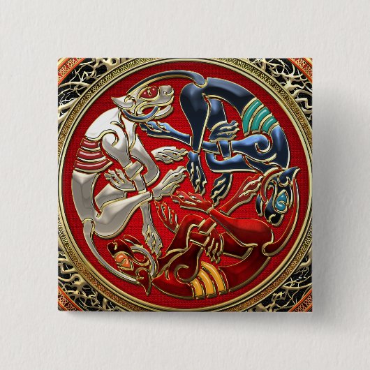 [500] Celtische schatten - Drie honden op goud Vierkante Button 5,1 Cm (Voorkant)