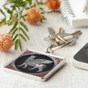 [500] Gevleugelde Stier Assyrian - Zilveren Sleutelhanger