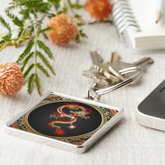 [500] Golden Chinese Dragon Fucanglong Sleutelhanger (Zijkant)