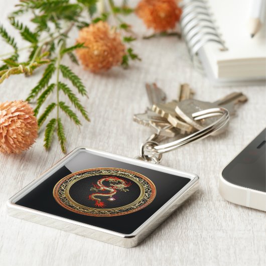 [500] Golden Chinese Dragon Fucanglong Sleutelhanger (Zijkant)