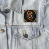 [500] Golden Chinese Dragon Fucanglong Vierkante Button 5,1 Cm (In situ)