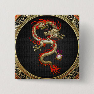 [500] Golden Chinese Dragon Fucanglong Vierkante Button 5,1 Cm
