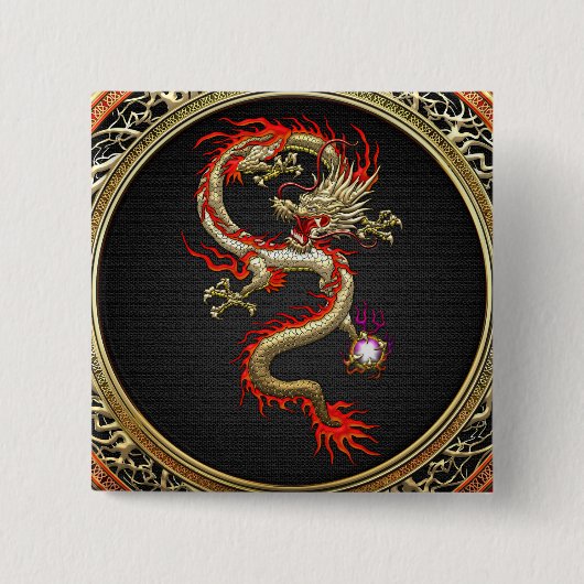[500] Golden Chinese Dragon Fucanglong Vierkante Button 5,1 Cm (Voorkant)