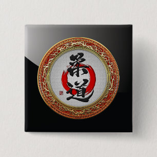 [500] Japanse kalligrafie van de krijgskunst: Judo Vierkante Button 5,1 Cm