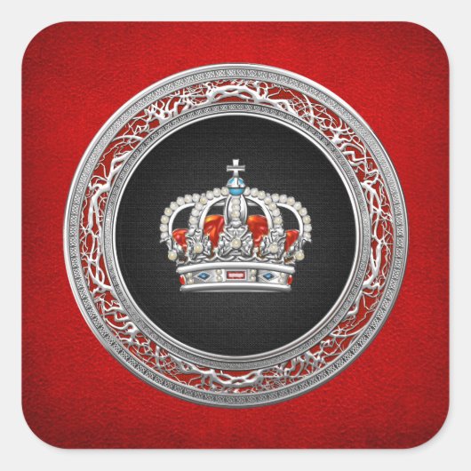 [500] Princess King-Queen Crown [Zilver] Vierkante Sticker (Voorkant)