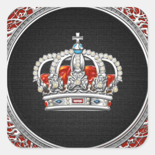 [500] Prins-prinses King-Queen Crown [Zilver] Vierkante Sticker