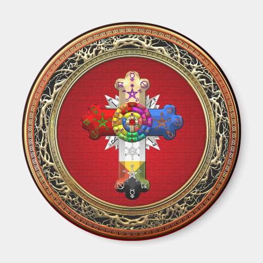 [500] Rosy Cross (Roos Croix) op Red & Gold Magneet (Voorkant)