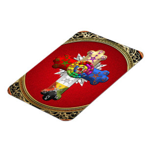 [500] Rosy Cross (Roos Croix) op Red & Gold Magneet