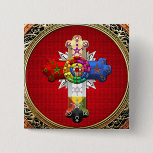 [500] Rosy Cross (Roos Croix) op Red & Gold Vierkante Button 5,1 Cm