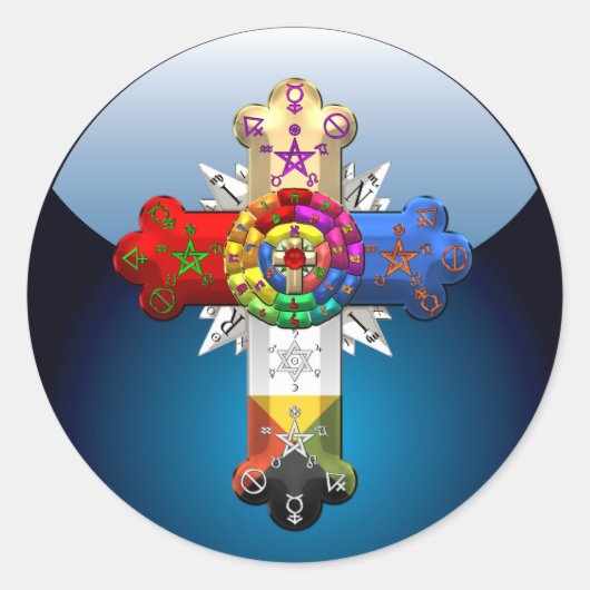 [500] Rosy Cross (Roos Croix) Ronde Sticker (Voorkant)