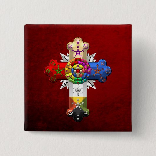 [500] Rosy Cross (Roos Croix) Vierkante Button 5,1 Cm (Voorkant)
