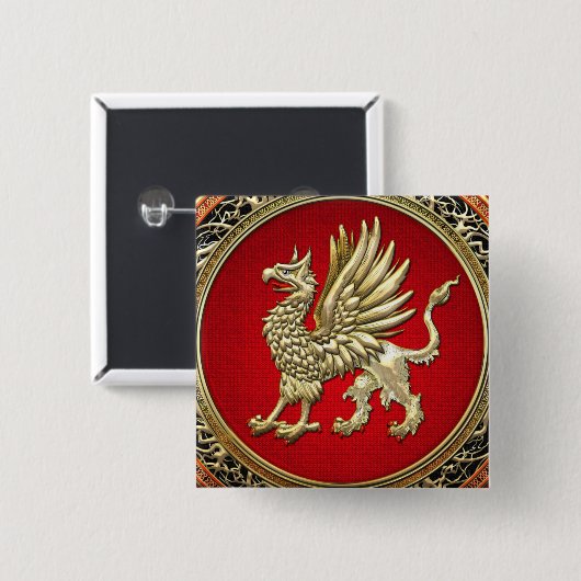 [500] Sacred Gold Griffin Vierkante Button 5,1 Cm (Voorkant /achterkant)