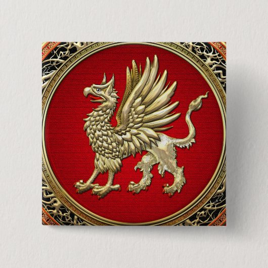 [500] Sacred Gold Griffin Vierkante Button 5,1 Cm (Voorkant)