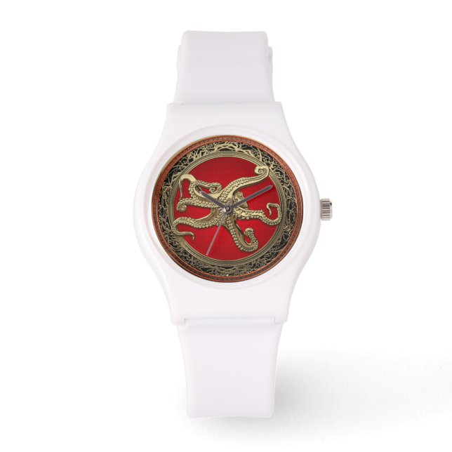 [500] Sacred Gold Octopus in Defensief Posture Horloge (Voorkant)