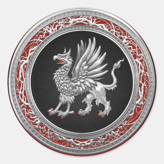 [500] Sacred Silver Griffin Ronde Sticker (Voorkant)
