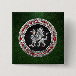 [500] Sacred Silver Griffin Vierkante Button 5,1 Cm