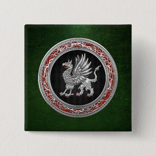 [500] Sacred Silver Griffin Vierkante Button 5,1 Cm (Voorkant)
