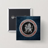 [500] Sacred Silver Griffin Vierkante Button 5,1 Cm (Voorkant /achterkant)