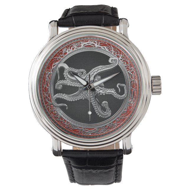 [500] Sacred Silver Octopus in Defensief Posture Horloge (Voorkant)