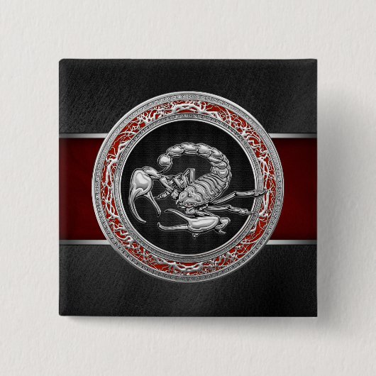 [500] Sacred Silver Scorpion op zwart Vierkante Button 5,1 Cm (Voorkant)