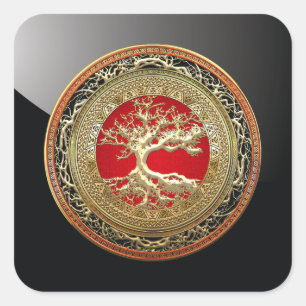 [500] Treasure Trove: Celtic Tree of Life [Gold] Vierkante Sticker