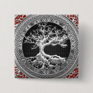 [500] Treasure Trove: Celtic Tree of Life [Silver] Vierkante Button 5,1 Cm