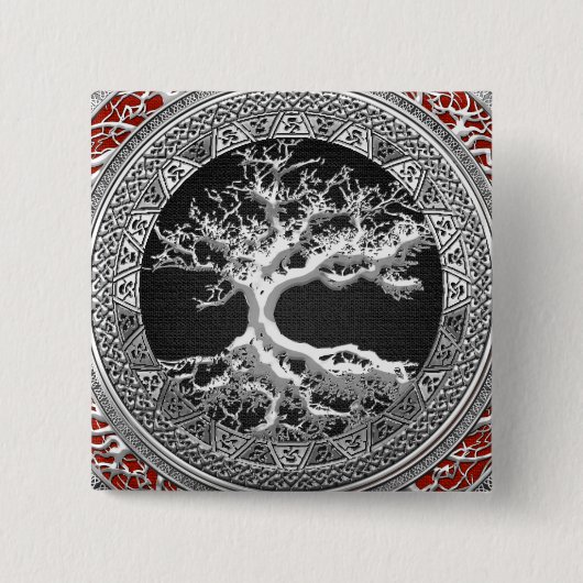 [500] Treasure Trove: Celtic Tree of Life [Silver] Vierkante Button 5,1 Cm (Voorkant)