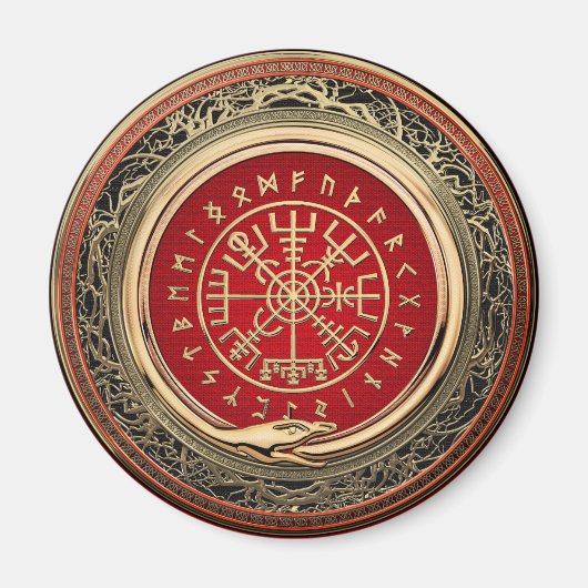 [500] Vegvisir - Viking Gold Magic Runass Magneet (Voorkant)