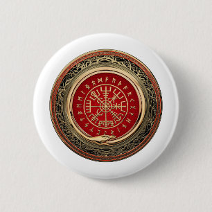 [500] Vegvisir - Viking Gold Magic Runass Ronde Button 5,7 Cm