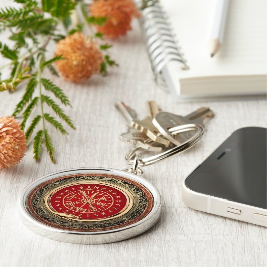 [500] Vegvisir - Viking Gold Magic Runass Sleutelhanger (Zijkant)