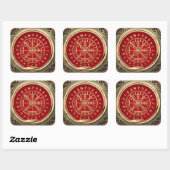 [500] Vegvisir - Viking Gold Magic Runass Vierkante Sticker (Vel)