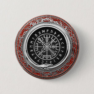 [500] Vegvisir - Viking Silver Magic Runass Ronde Button 5,7 Cm