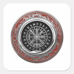 [500] Vegvisir - Viking Silver Magic Runass Vierkante Sticker