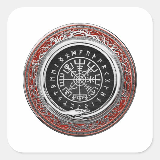 [500] Vegvisir - Viking Silver Magic Runass Vierkante Sticker (Voorkant)