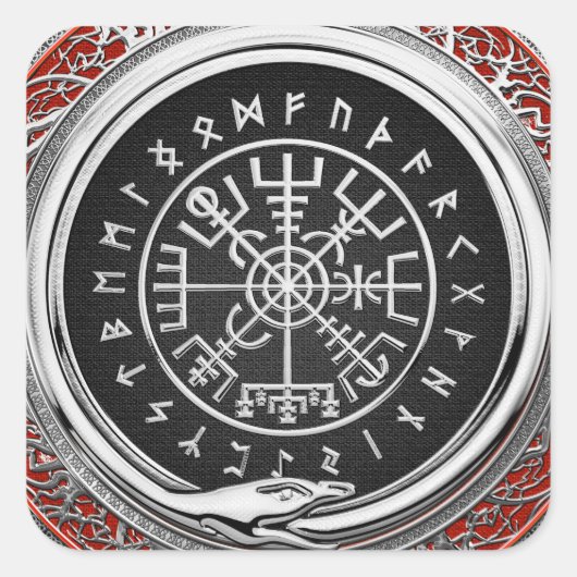 [500] Vegvisir - Viking Silver Magic Runass Vierkante Sticker (Voorkant)