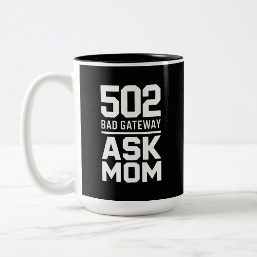 502 Bad Gateway Vraag het mama Grappige programmeu Tweekleurige Koffiemok (Links)