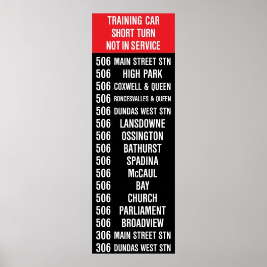 506 CARLTON Replica TTC Streetcar Rollsign Poster (Voorkant)