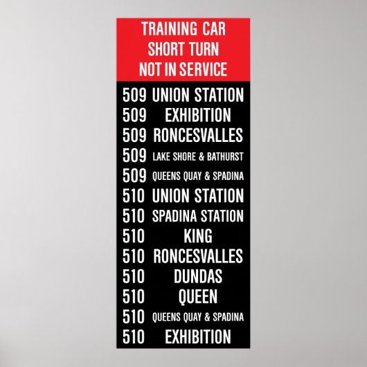 509 HARBOURFRONT/510 SPADINA Replica TTC Rollbord Poster (Voorkant)