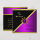 50 50e Elegant Birthday Magenta Gem Black Gold Kaart (Voorkant / Achterkant)
