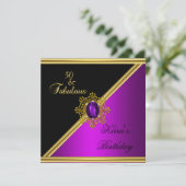 50 50e Elegant Birthday Magenta Gem Black Gold Kaart (Staand voorkant)
