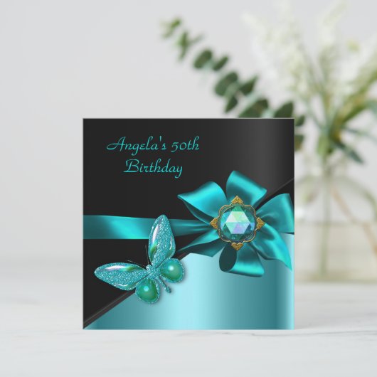 50 50e verjaardag Blauwgroen blauwe vlinder Kaart (Staand voorkant)