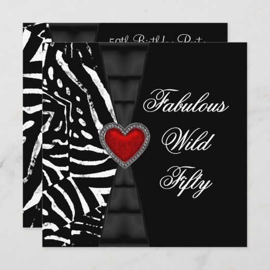 50 50e verjaardag Red Zebra Black White Kaart (Voorkant / Achterkant)