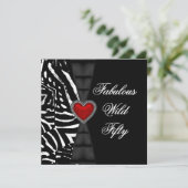 50 50e verjaardag Red Zebra Black White Kaart (Staand voorkant)