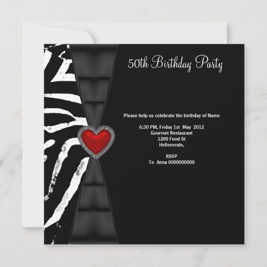 50 50e verjaardag Red Zebra Black White Kaart (Achterkant)