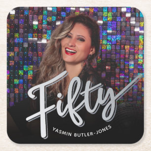 50 50ste verjaardag aangepaste foto zilveren kleur kartonnen onderzetters