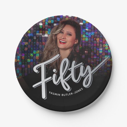 50 50ste verjaardag aangepaste foto zilveren kleur papieren bordje (Voorkant)